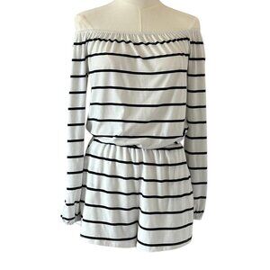 Lumiere Stripped Black & White Off-Shoulder Women's Shorts Romper Size Small